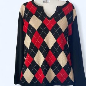 Black and red argyle sweater with a relaxed fit #argyle Designers Originals 1X